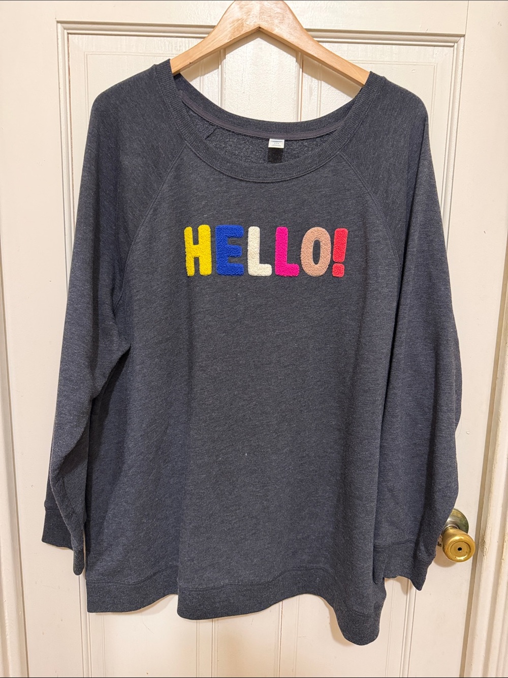Old Navy Charcoal Sweatshirt with Multicolor Chenille HELLO!